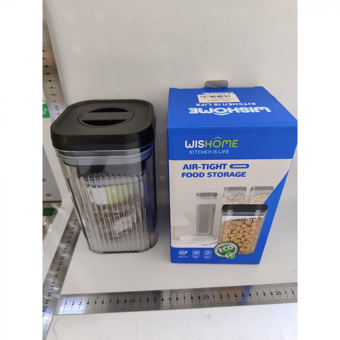 Cutii de Depozitare Alimente, Flippy, Set din 2 Cutii de Tip Container de 0.8 si 1.3 l, Recipiente pentru Cereale in Bucatarie, Transparente cu Capac Negru [2]