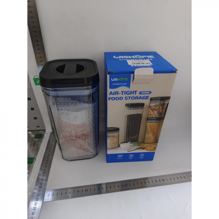 Cutii de Depozitare Alimente, Flippy, Set din 2 Cutii de Tip Container de 1.2 si 2.5 l, Recipiente pentru Cereale in Bucatarie, Transparente cu Capac Negru [2]