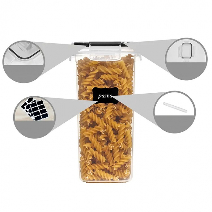 Cutii de depozitare alimente, Flippy, Set din 7 Cutii pentru Condimente, Cereale, Cutii pentru Bucatarie, din Plastic PP, Cutii Alimentare, Diferite Dimensiuni, Transparente [4]