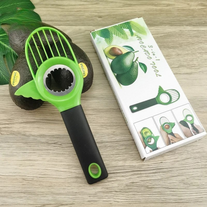 Cutit 3in1 pentru Avocado, Flippy, Cutit, Scoatere Miez si Feliator Pulpa, din PP si Otel Inoxidabil, Negru/Verde [9]