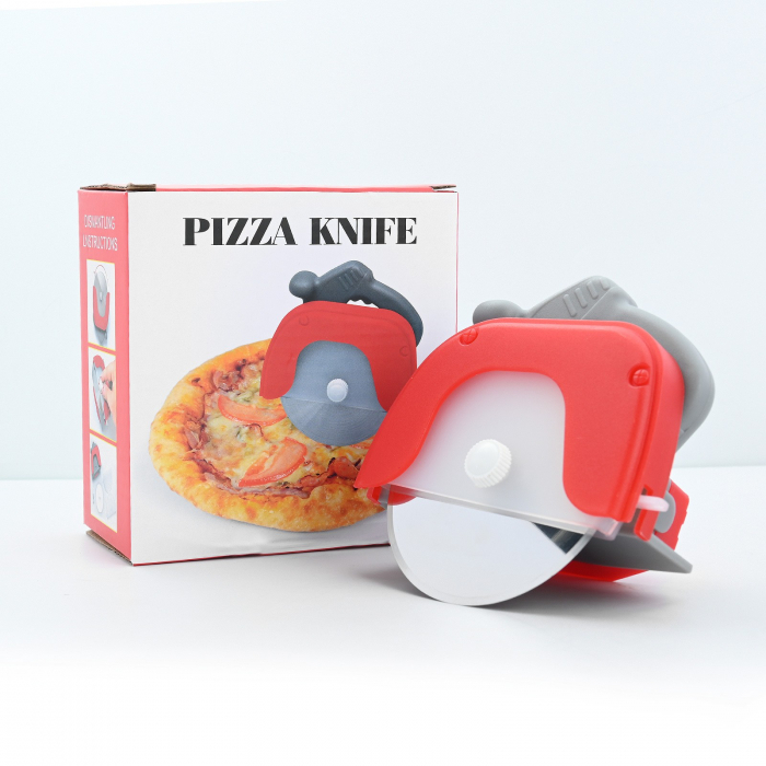 Cutit circular pentru pizza Flippy, 11.5 x 12.5 cm, otel inoxidabil si plastic, capc protectie lama, rosu [4]