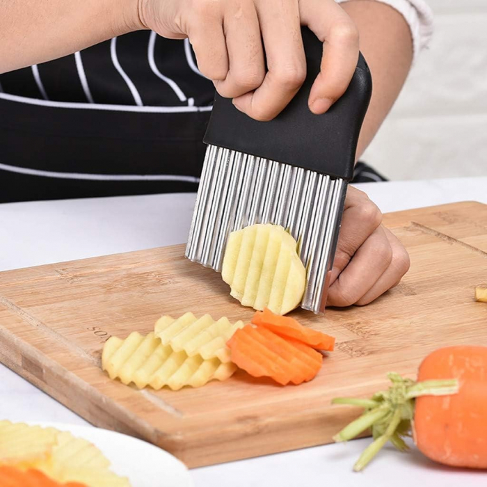 Cutit pentru Cartofi Ondulati, Flippy, pentru Legume, Forma Ondulata, Usor de Utilizat, Taiere, Negru [5]