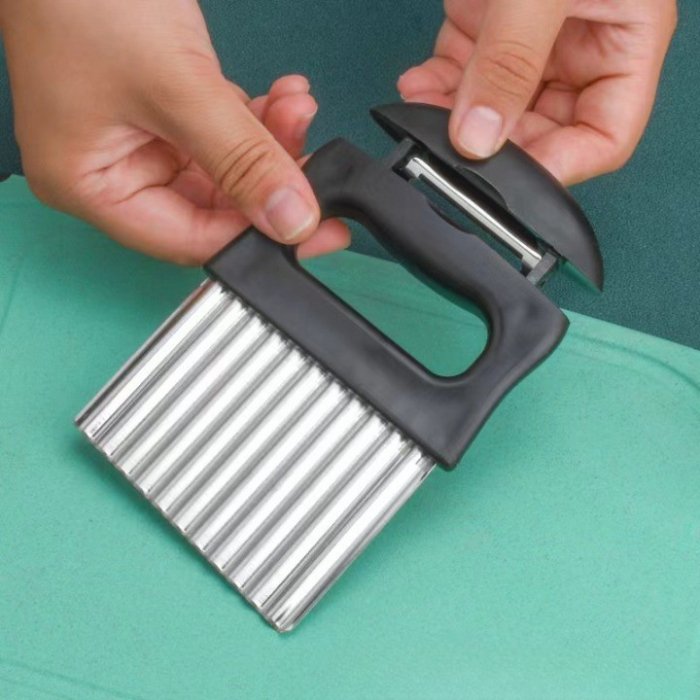 Cutit pentru Cartofi Ondulati, Flippy, pentru Legume, Forma Ondulata, Usor de Utilizat, Taiere, Negru [8]