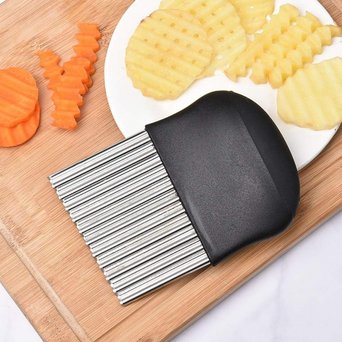 Cutit pentru Cartofi Ondulati, Flippy, pentru Legume, Forma Ondulata, Usor de Utilizat, Taiere, Negru [4]