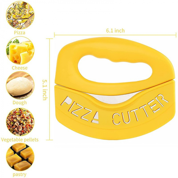 Cutit pentru taiat pizza Flippy, cu protectie din silicon pentru lama, inox, 15.5 cm, galben [3]
