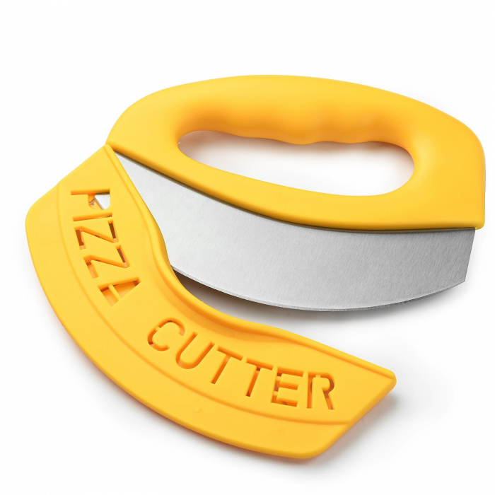 Cutit pentru taiat pizza Flippy, cu protectie din silicon pentru lama, inox, 15.5 cm, galben [4]
