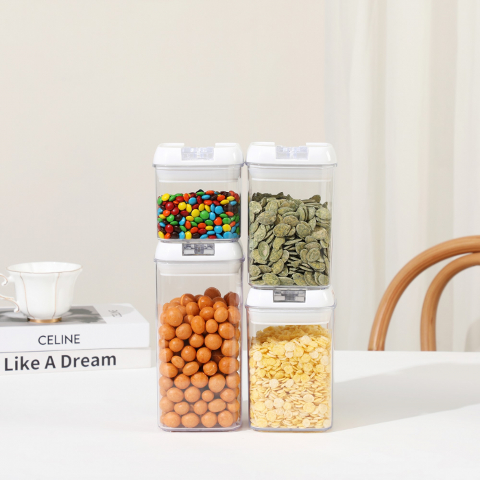 Cuutii de Depozitare Alimente, Flippy, Set din 4 Cutii pentru Condimente in Bucatarie, Cutii de tip Container, Diferite Dimensiuni, cu Capac Ermetic, din Plastic PP, Transparent [3]