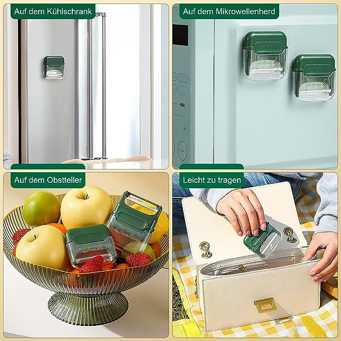 Decojitor/Curatator manual de legume si fructe, Flippy, portabil, cu magnet, doua lame, Inox, Verde, 6.7x6x1.6 cm [6]