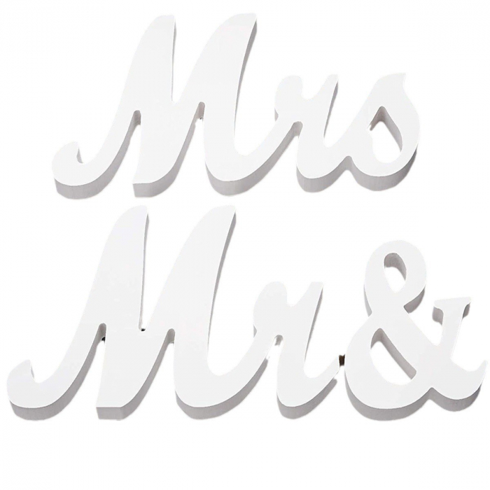 Decor pentru Masa, Flippy, Model Mr&amp;Mrs, Tematica Nunta, 10x20 cm, Alb [1]