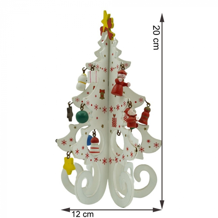 Decoratiune Craciun, Brad, Alb, 6 cavitati cu ornamente, 12 cm x 20 cm, Lemn, Flippy [9]