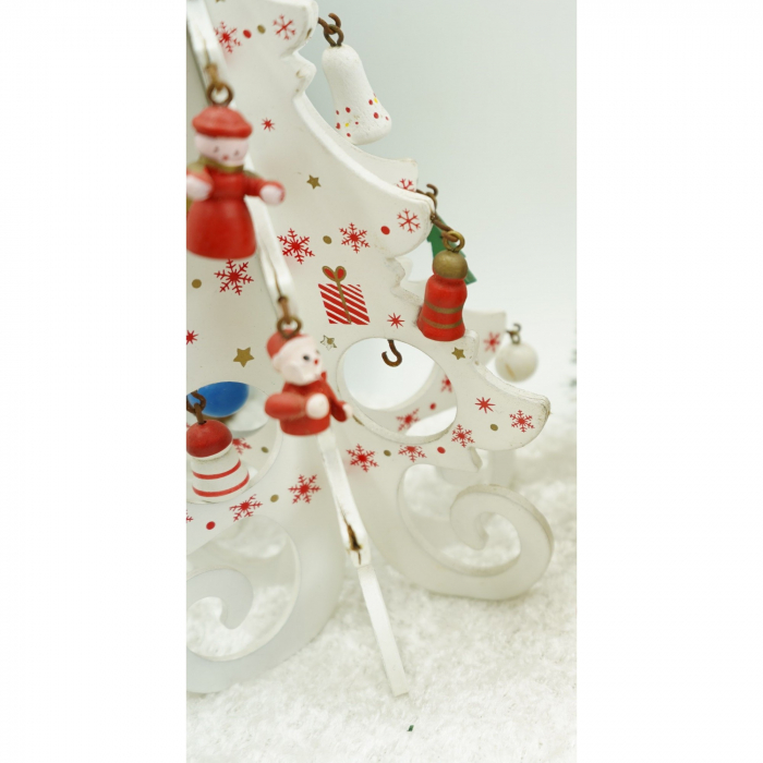Decoratiune Craciun, Brad, Alb, 6 cavitati cu ornamente, 12 cm x 20 cm, Lemn, Flippy [2]