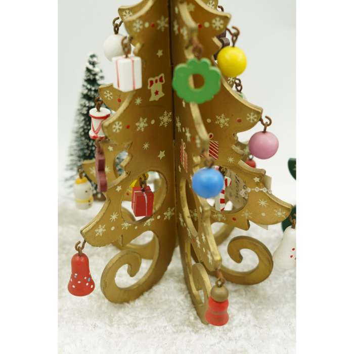 Decoratiune Craciun, Brad, Auriu, 6 cavitati cu ornamente, 12 cm x 20 cm, Lemn, Flippy [5]