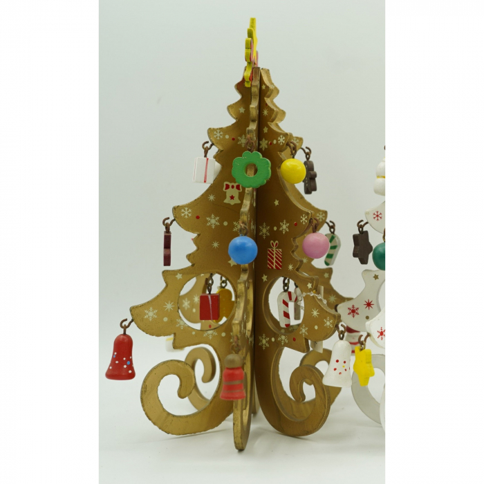 Decoratiune Craciun, Brad, Auriu, 6 cavitati cu ornamente, 12 cm x 20 cm, Lemn, Flippy [3]