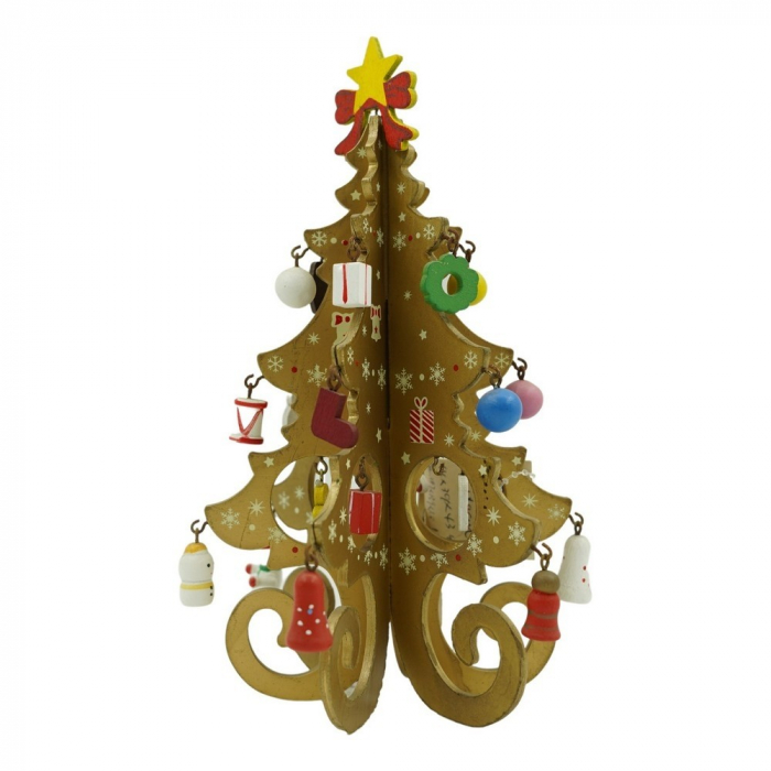 Decoratiune Craciun, Brad, Auriu, 6 cavitati cu ornamente, 12 cm x 20 cm, Lemn, Flippy [1]