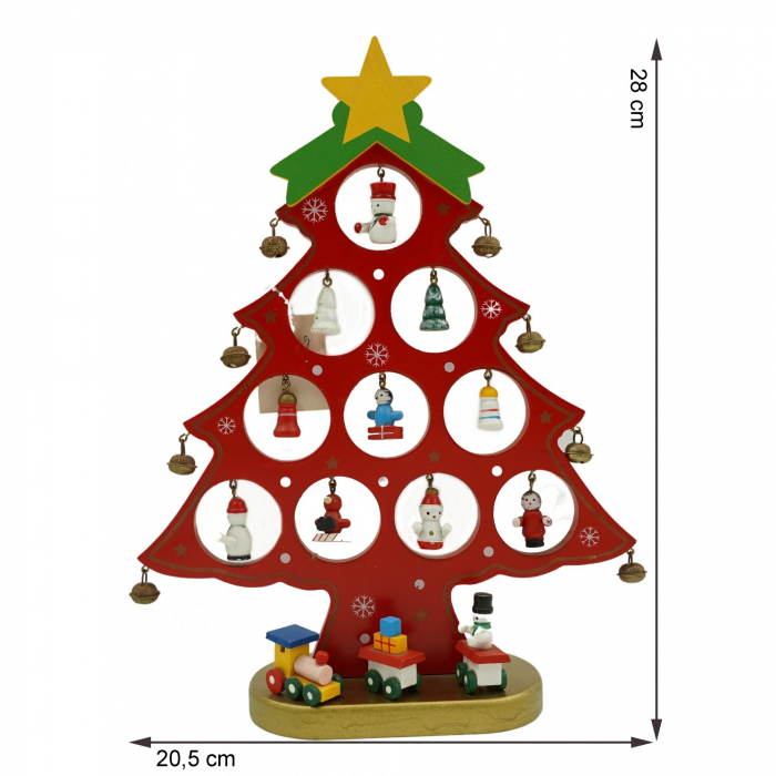 Decoratiune Craciun, Brad, Rosu, 10 cavitati cu ornamente, 20.5 cm x 28 cm, Lemn, Flippy [5]
