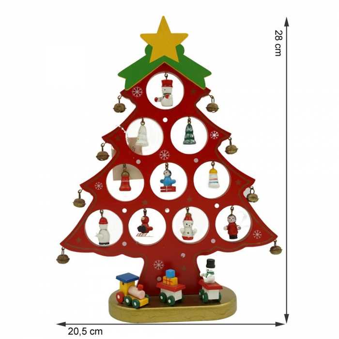 Decoratiune Craciun, Brad, Rosu, 10 cavitati cu ornamente, 20.5 cm x 28 cm, Lemn, Flippy [9]