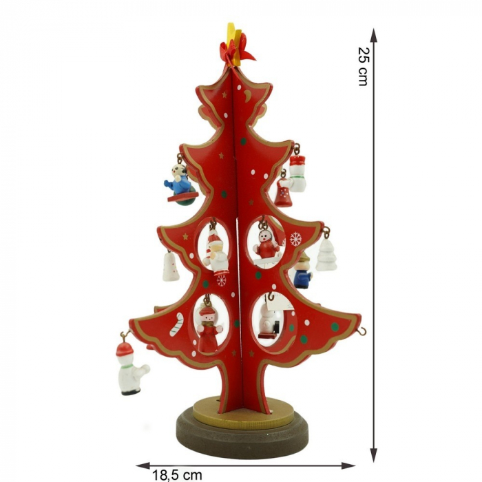 Decoratiune Craciun, Brad, Rosu, 8 cavitati cu ornamente, 18.5 cm x 25 cm, Lemn, Flippy [11]