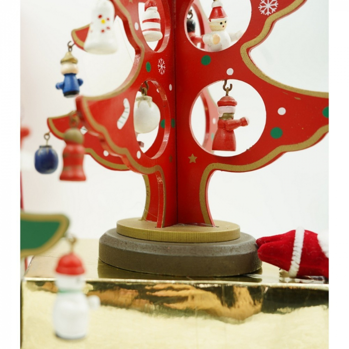 Decoratiune Craciun, Brad, Rosu, 8 cavitati cu ornamente, 18.5 cm x 25 cm, Lemn, Flippy [9]