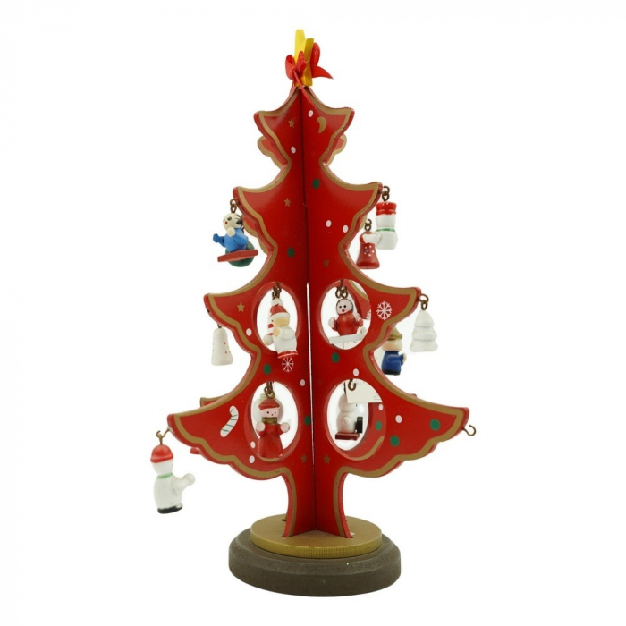 Decoratiune Craciun, Brad, Rosu, 8 cavitati cu ornamente, 18.5 cm x 25 cm, Lemn, Flippy [1]