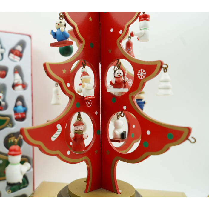 Decoratiune Craciun, Brad, Rosu, 8 cavitati cu ornamente, 18.5 cm x 25 cm, Lemn, Flippy [3]