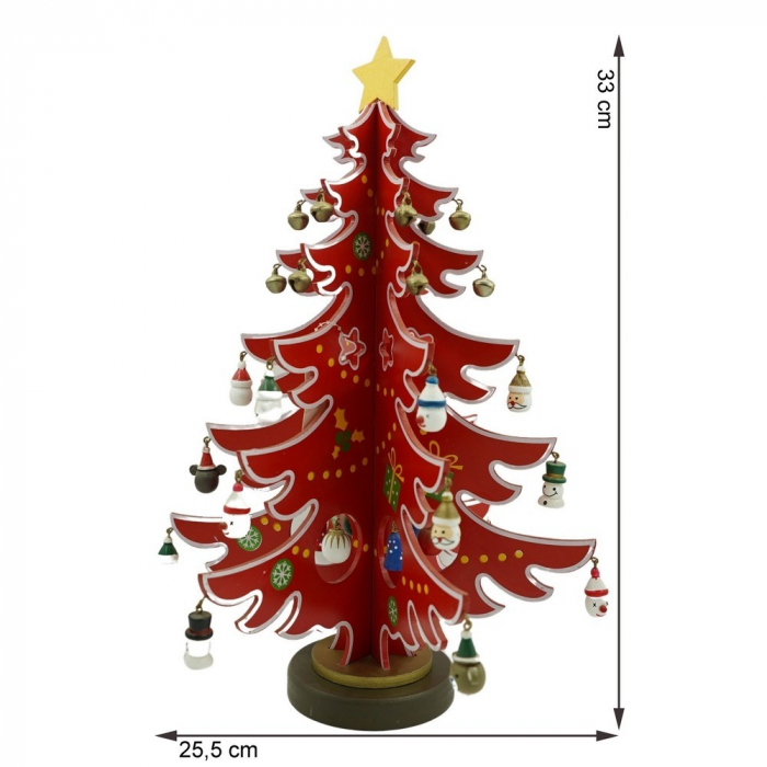 Decoratiune Craciun, Brad, Rosu/Alb, 15 cavitati cu ornamente, 25.5 cm x 33 cm, Lemn, Flippy [11]