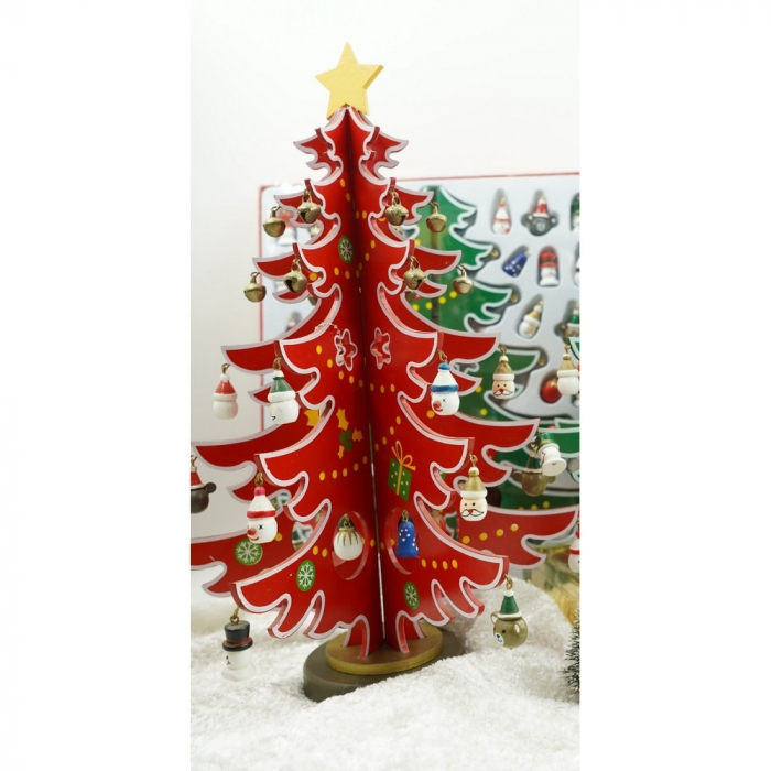 Decoratiune Craciun, Brad, Rosu/Alb, 15 cavitati cu ornamente, 25.5 cm x 33 cm, Lemn, Flippy [7]