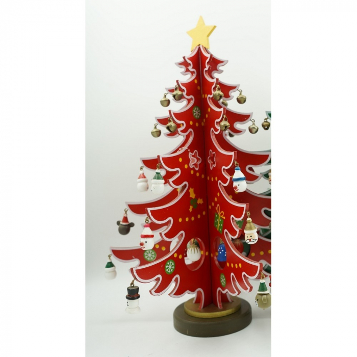 Decoratiune Craciun, Brad, Rosu/Alb, 15 cavitati cu ornamente, 25.5 cm x 33 cm, Lemn, Flippy [10]