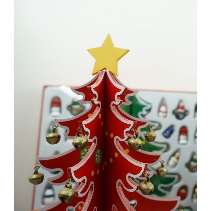 Decoratiune Craciun, Brad, Rosu/Alb, 15 cavitati cu ornamente, 25.5 cm x 33 cm, Lemn, Flippy [3]