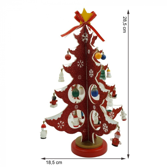 Decoratiune Craciun, Brad, Rosu/Alb, 8 cavitati cu ornamente, 18.5 cm x 33 cm, Lemn, Flippy [11]