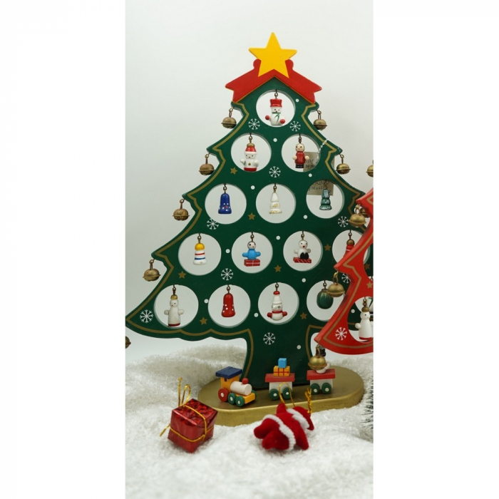 Decoratiune Craciun, Brad, Verde, 15 cavitati cu ornamente, 25.5 cm x 33 cm, Lemn, Flippy [10]