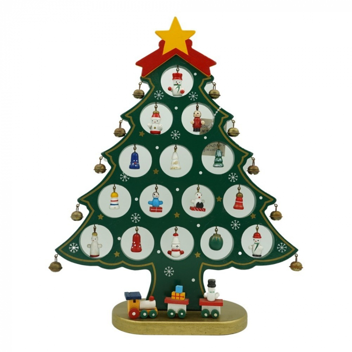 Decoratiune Craciun, Brad, Verde, 15 cavitati cu ornamente, 25.5 cm x 33 cm, Lemn, Flippy [1]