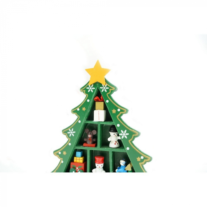 Decoratiune Craciun, Brad, Verde, 3 randuri cu ornamente, 12 cm x 18 cm, Lemn, Flippy [8]