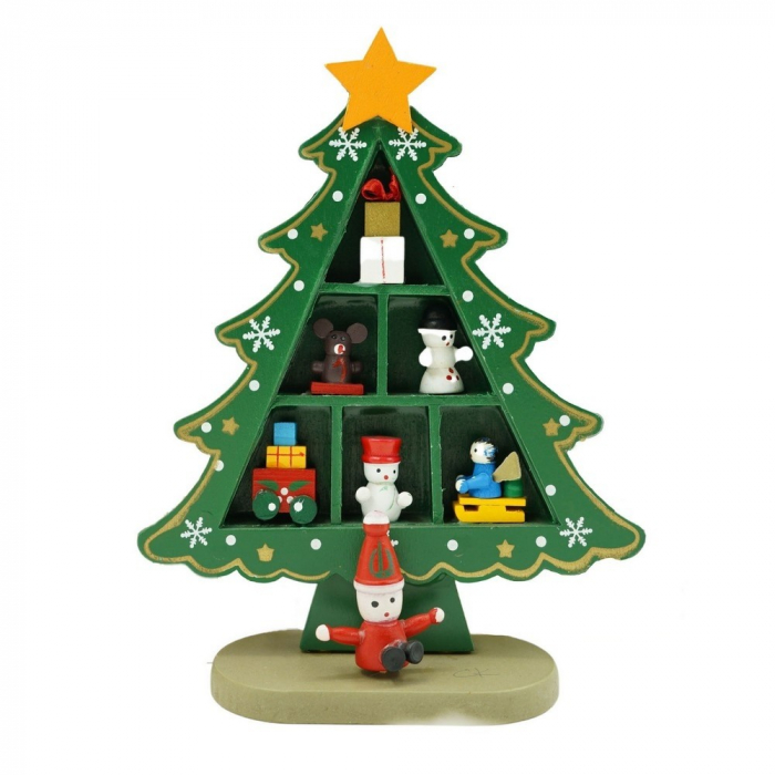 Decoratiune Craciun, Brad, Verde, 3 randuri cu ornamente, 12 cm x 18 cm, Lemn, Flippy [1]