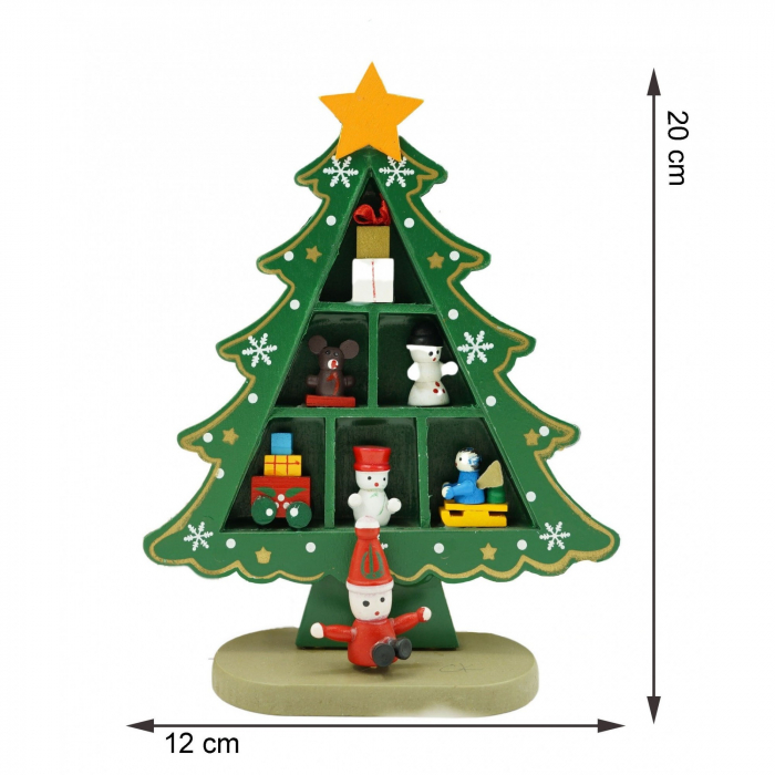 Decoratiune Craciun, Brad, Verde, 3 randuri cu ornamente, 12 cm x 18 cm, Lemn, Flippy [5]