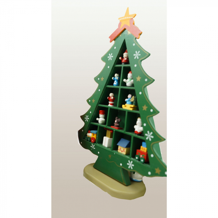 Decoratiune Craciun, Brad, Verde, 5 cavitati cu ornamente, 22 cm x 29 cm, Lemn, Flippy [4]