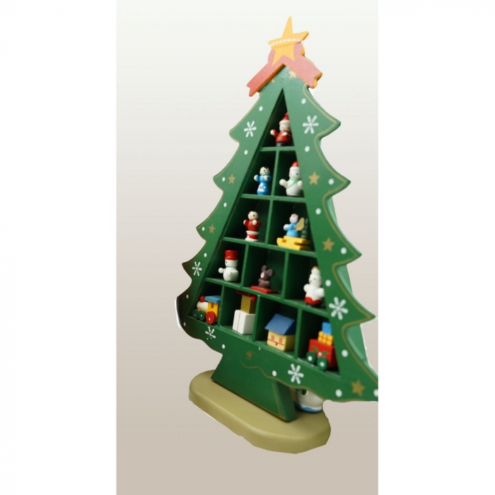 Decoratiune Craciun, Brad, Verde, 5 cavitati cu ornamente, 22 cm x 29 cm, Lemn, Flippy [8]
