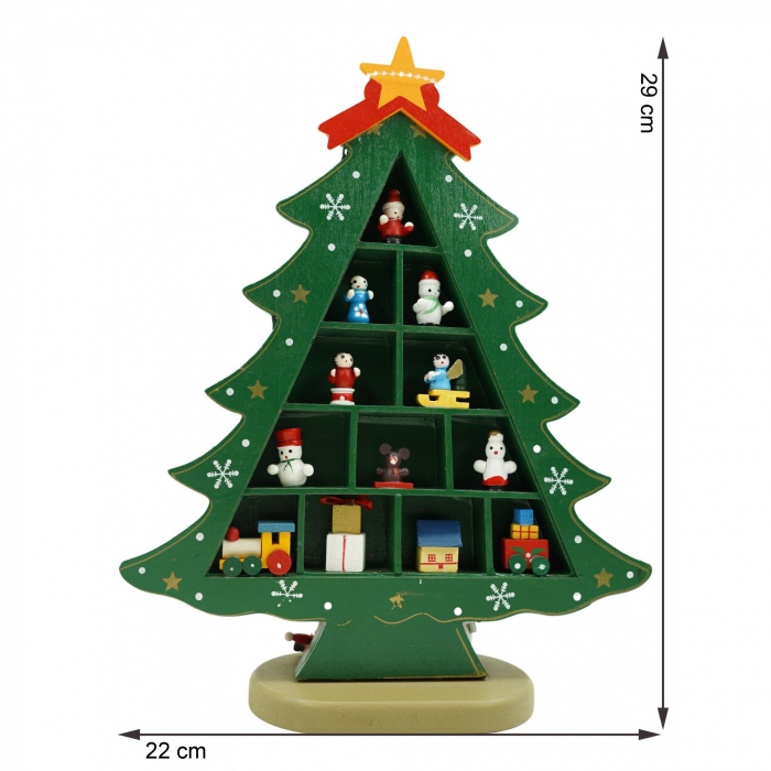 Decoratiune Craciun, Brad, Verde, 5 cavitati cu ornamente, 22 cm x 29 cm, Lemn, Flippy [5]