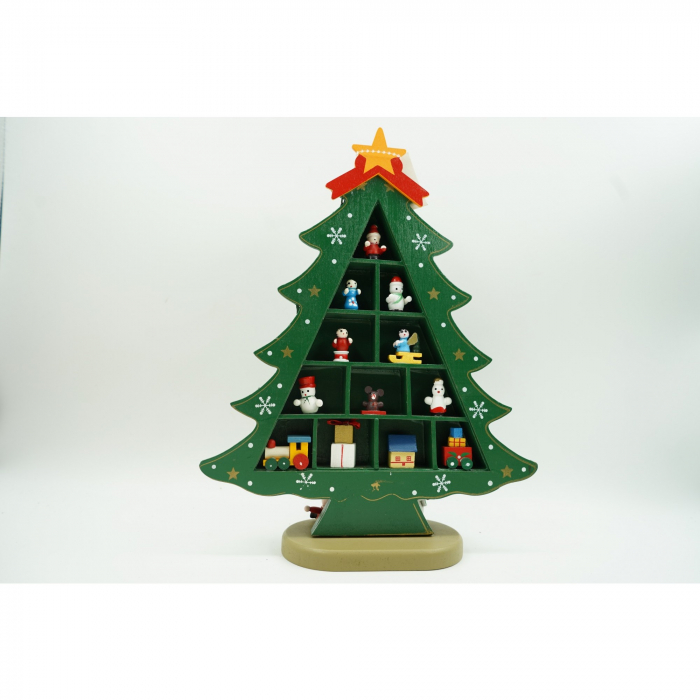 Decoratiune Craciun, Brad, Verde, 5 cavitati cu ornamente, 22 cm x 29 cm, Lemn, Flippy [2]