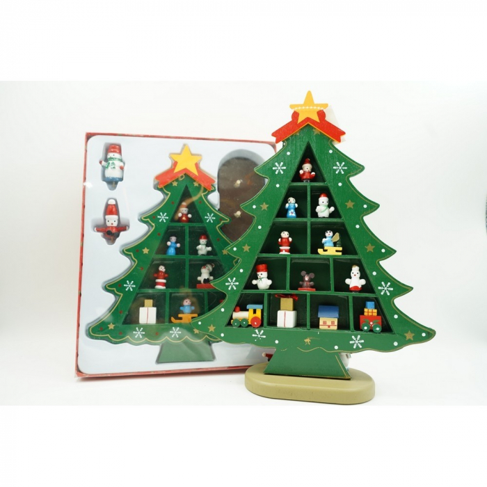 Decoratiune Craciun, Brad, Verde, 5 cavitati cu ornamente, 22 cm x 29 cm, Lemn, Flippy [7]