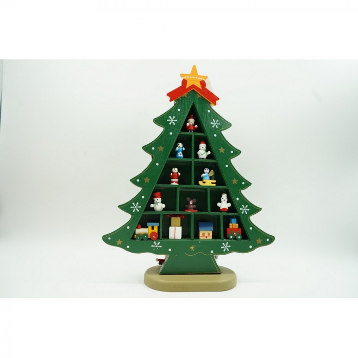 Decoratiune Craciun, Brad, Verde, 5 cavitati cu ornamente, 22 cm x 29 cm, Lemn, Flippy [6]