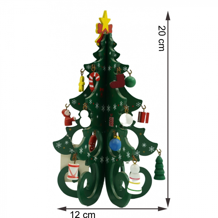 Decoratiune Craciun, Brad, Verde, 6 cavitati cu ornamente, 12 cm x 20 cm, Lemn, Flippy [6]