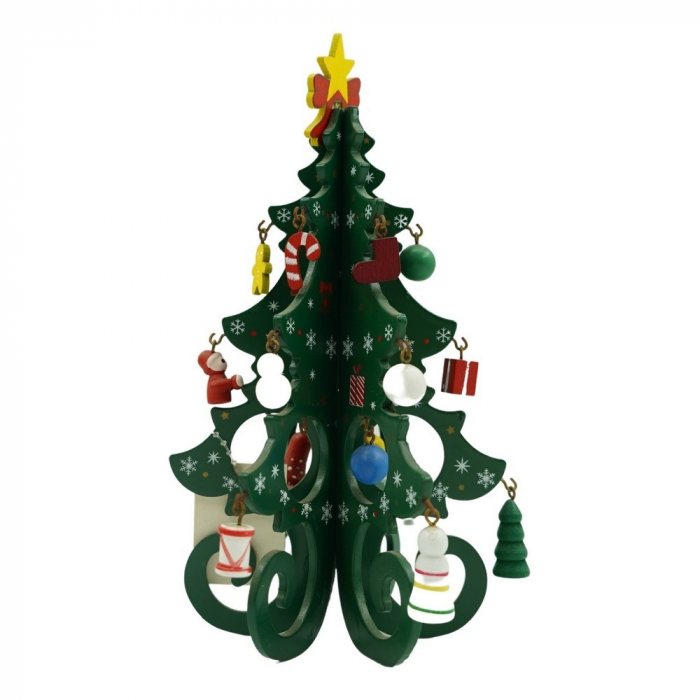 Decoratiune Craciun, Brad, Verde, 6 cavitati cu ornamente, 12 cm x 20 cm, Lemn, Flippy [1]