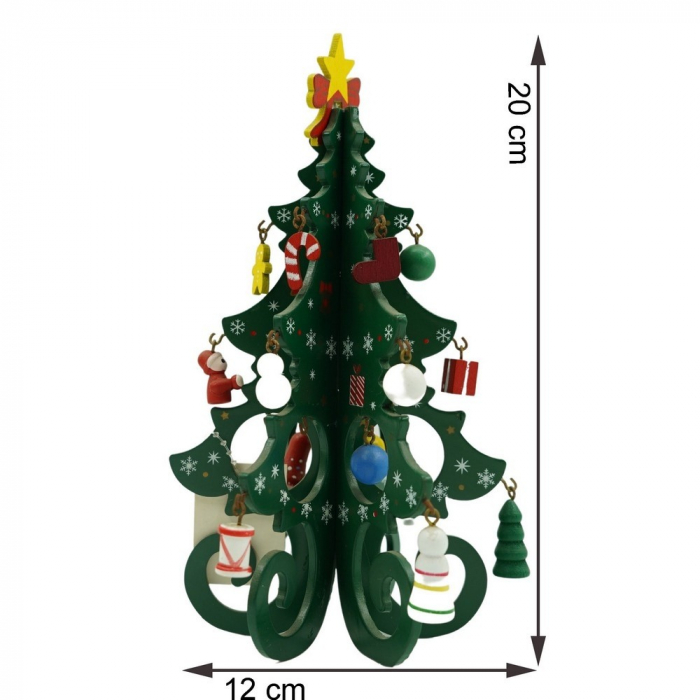 Decoratiune Craciun, Brad, Verde, 6 cavitati cu ornamente, 12 cm x 20 cm, Lemn, Flippy [11]