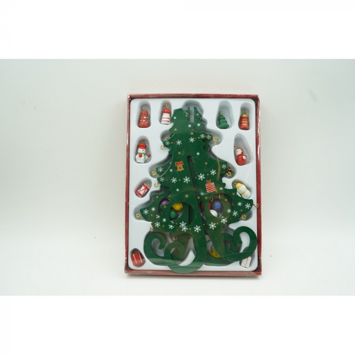 Decoratiune Craciun, Brad, Verde, 6 cavitati cu ornamente, 12 cm x 20 cm, Lemn, Flippy [9]