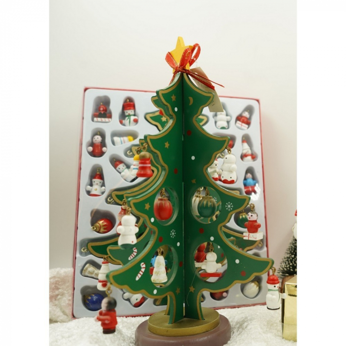 Decoratiune Craciun, Brad, Verde, 8 cavitati cu ornamente, 18.5 cm x 25 cm, Lemn, Flippy [7]