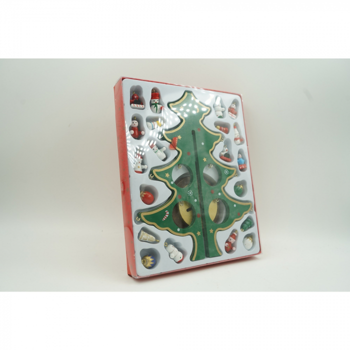 Lichidare Decoratiune Craciun, Brad, Verde, 8 cavitati cu ornamente, 18.5 cm x 25 cm, Lemn, Flippy [4]