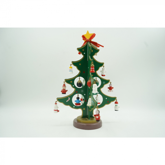 Lichidare Decoratiune Craciun, Brad, Verde, 8 cavitati cu ornamente, 18.5 cm x 25 cm, Lemn, Flippy [5]