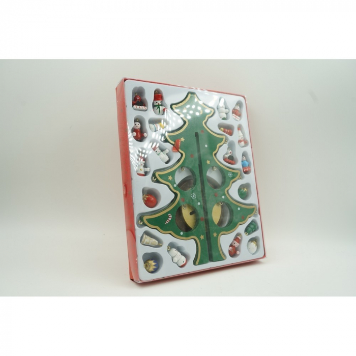Decoratiune Craciun, Brad, Verde, 8 cavitati cu ornamente, 18.5 cm x 25 cm, Lemn, Flippy [9]