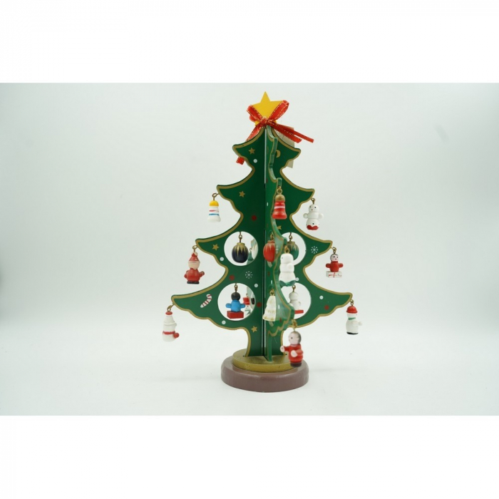 Lichidare Decoratiune Craciun, Brad, Verde, 8 cavitati cu ornamente, 18.5 cm x 25 cm, Lemn, Flippy [10]