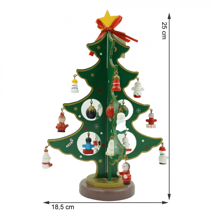 Decoratiune Craciun, Brad, Verde, 8 cavitati cu ornamente, 18.5 cm x 25 cm, Lemn, Flippy [6]